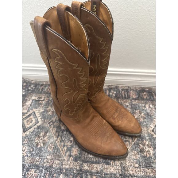 Vintage Dan Post Men’s Brown Leather Western Cowboy Pull On Boots US 8 EW - Picture 7 of 9